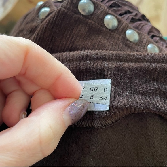 Moschino Vintage Brown Cotton Corduroy Studded 1990s Y2K Fringe Mini Skirt EUC 4 - Picture 8 of 11